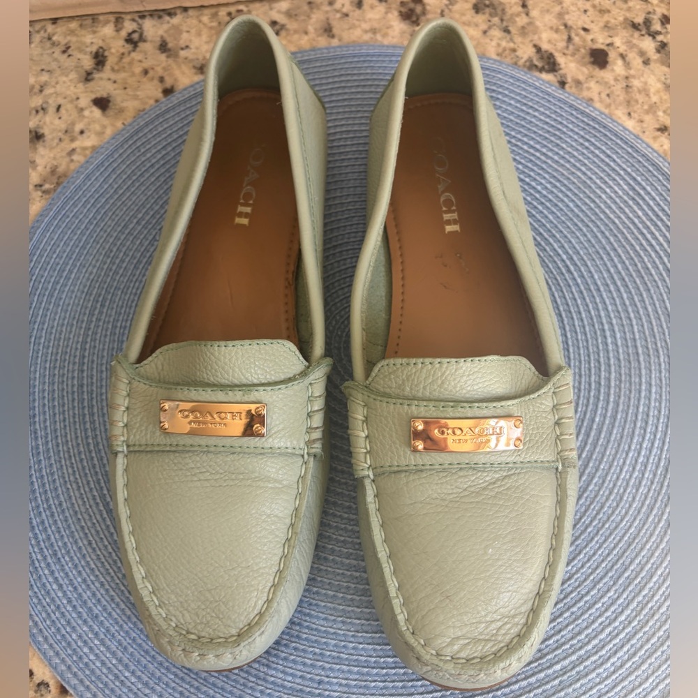 Coach Fredrica Leather Driving Casual Pool Green Blue Loafers